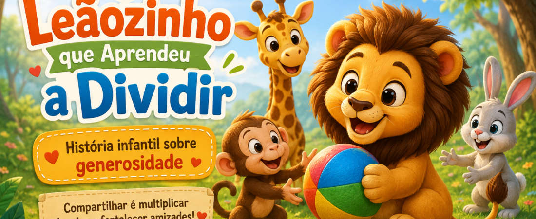 O Leãozinho que Aprendeu a Dividir – História Infantil